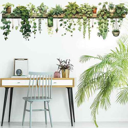 Nature Green Plants Peel and Stick Wall Decals Wallpaper, Removable Wall Decals Shelves Green Plants Vinyl Art Wall Stickers & Murals for Living Room Kitchen Bathroom Decoration (A-Green)