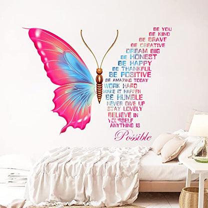 Large Butterfly Wall Decals Stickers - Inspirational Quotes, Motivational Positive Sayings - Vinyl Peel and Stick Phrases for Women Girls Bedroom, Living Room, Office Decor