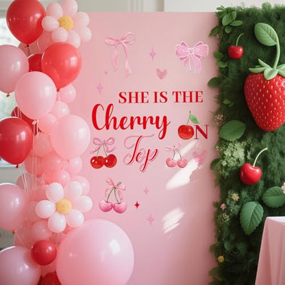 She's The Chery on Top Decal for Backdrop Arch - CherriesTheme Baby Shower Background Wall Decor, Cherries Themed Birthday Bridal Shower Bachelorette Party Decorations