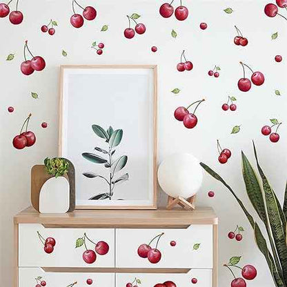 6 Sheets 102 Pcs Cherries Wall Stickers, sacinora DIY Cherry Fruit Art Wall Decals Removable Vinyl Peel and Stick for Nursery Living Room Bedroom Children's Room Playroom Furniture Closet Decorations
