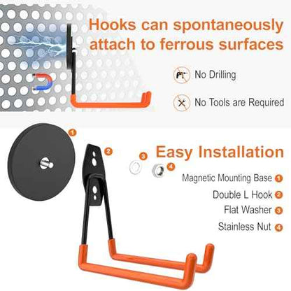 ENUODA Strong Magnetic Hooks Heavy Duty Rare Earth Magnet Garage Hooks Storage Hook Utility Large Magnet Tool Holder for Hanging Broom, Mop, Shovel, Drill, Toolbox, Cruise, Container, Tool Chest, 2PCS