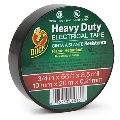 Duck Brand Heavy Duty Electrical Tape, 0.75-Inch x 66-Feet, Single Wrapped Roll, Black (393120)