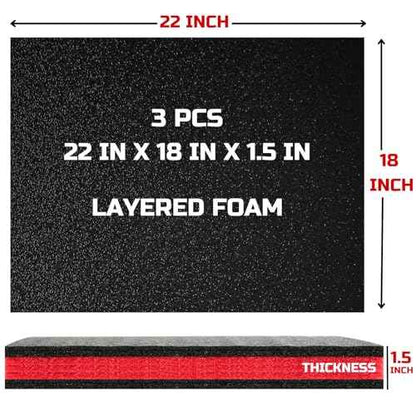 ONREVA Tool Box Foam, 3Pack 22x18x1.5 inch, Foam Inserts for Cases, Polyethylene Storage Sheets for Toolbox Hard Case, Tool Shadow Insert, Kaizen Organizer Sheet