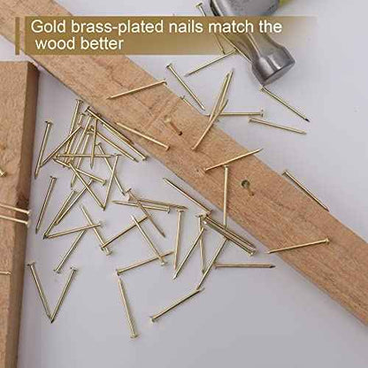 240pcs Gold Hardware Nails, 1-1/2¡± ¡¿ 14 Ga Brass Plated Wood Nails, Nails for Hanging Wall Decor, Finishing Nails, Picture Hanging Nails, Wall Nails, Roofing Nails