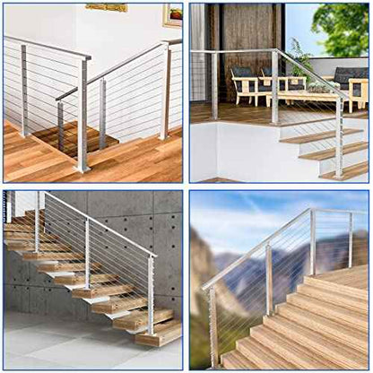 Muzata 100 Pack 1/8" Cable Railing Hardware Kit Hand Swage Threaded Stud Tensioner for 2x2 Metal Post T316 Stainless Steel Deck Cable Railing System CR23