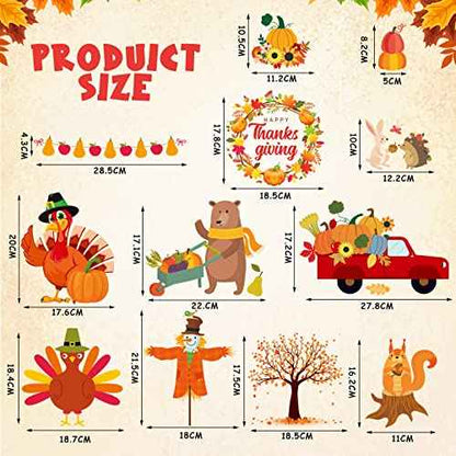 77 Pieces Fall Thanksgiving Wall Stickers Maple Leaves Decals Autumn Pumpkin Window Clings Orange Truck Turkey Squirrel Wall Art Decor for Thanksgiving Fall Party Home Office Decoration