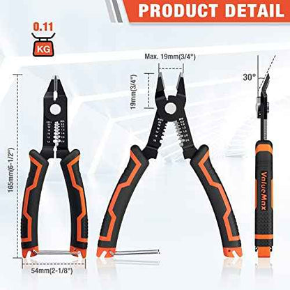 ValueMax Wire Stripper and Cutters, 10-22 AWG Wire Stripper Tool, 6-inch Flush Cutters with Safety Lock and Curved Bevel Design, Suitable for Electronics, Jewelry, 3D Printing, and Crafts