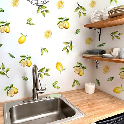 12 Sheets Lemons Wall Stickers, sacinora Lemon DIY Fruit Wall Decals Removable Vinyl Peel and Stick for Kitchen Dining Restaurant Bar Furniture Refrigerator Art Home Decorations