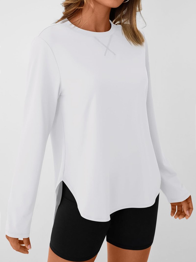 AUTOMET Women's Long Sleeve Workout Tops Running Hiking Sun Shirts Gym UPF 50+ UV Protection Tshirts 2026 Quick Dry Clothes White M