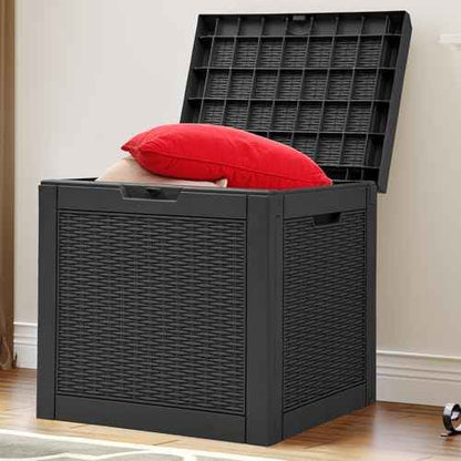 YITAHOME 32 Gallon Rattan Deck Box,Indoor Outdoor Storage Box for Patio Furniture,Pool Accessories, Cushions,Garden Tools, Sports Equipment, Waterproof Resin with Lockable Lid and Side Handles (Black)