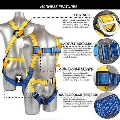 Fall Protection Safety Harness OSHA/ANSI Compliant,internal Shock Absorbing landyard&Hook