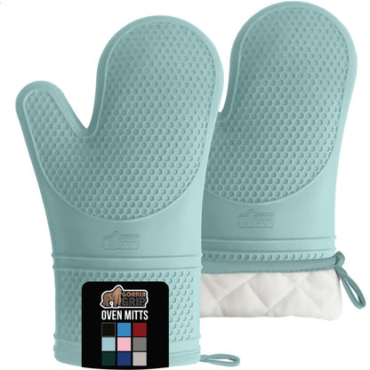 GORILLA GRIP BPA-Free Soft Silicone Oven Mitts and Pot Holders Sets, Heat Resistant Waterproof Cooking Gloves, Thick Cotton Lining, Flexible Gripping for Baking Grilling, Kitchen Trivets, Turquoise