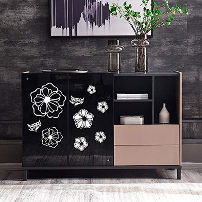 5 Sheets White Flower Wall Stickers, DIY Butterfly Wall Decals Art for Bedroom Sofa Background, Different Sizes and Shapes Stickers, Offices Living Room Classroom Home Decoration (White Flower)