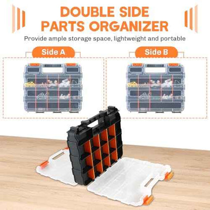 Small Parts Organizer 3 Pack | Storage Case Tools Box 34-Compartments Double Side Organizer Box with Removable Dividers for Small Hardware, Screws, Bolts, Nuts, Nails, Beads, Jewelry
