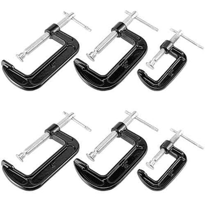 6 PCS 3 Size C-clamp Set, 2" 3" 4" Small C Clamps, Mini G Clamps for Woodworking or Metal Workpiece, Black