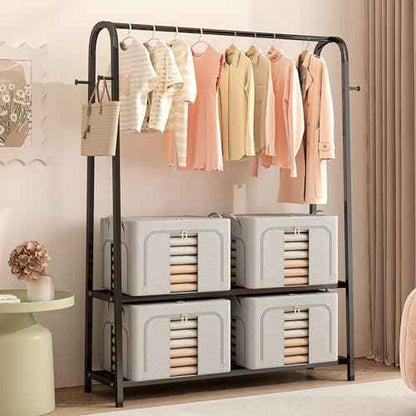 Pinkpum 3 Pack Clothes Storage Bins with Metal Frame, Closet Organizers and Storage Boxes, Stackable & Foldable Clothes Organizer Bags with Large Clear Window & Long Carry Handles, Beige 66L