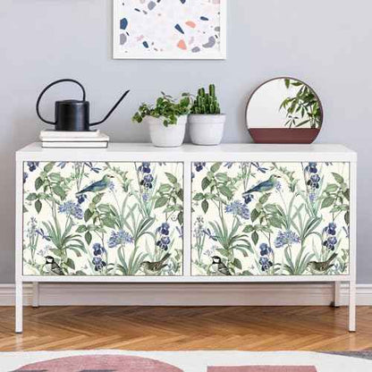 IARTTOP Birds Wallpaper Green Leaves Floral Peel and Stick Contact Paper Sage Wallpaper Floral Birds Wall Paper Green Contact Wall Mural for Living Room Bedroom Cabinet Decor(59 * 17.7in)