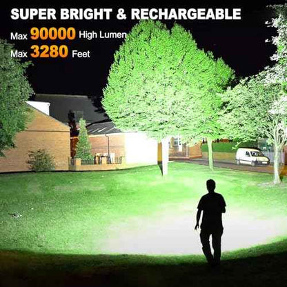 Rechargeable Flashlights 90000 High Lumen, 10000 ?Ah ¥ÂATTERY LED Flashlight with Cob-Light for Home, Super Bright Flash Light 7 Modes, IPX7 Waterproof for Outdoor Camping