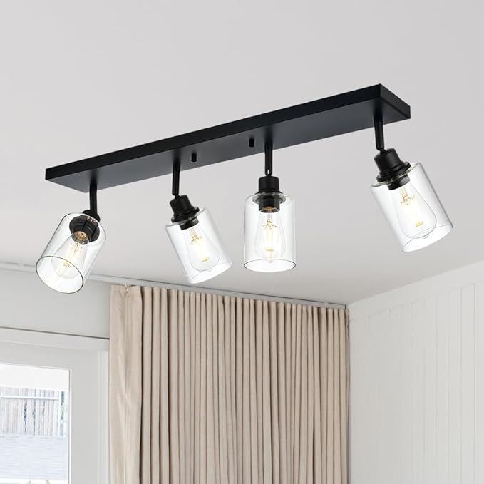 4 Light VINLUZ Vanity Wall Light with Clear Glass Shade Indoor Bathroom Fixture Multi-Directional Rotating Metal Ceiling Spotlight Fixture with Adjustable Track Heads