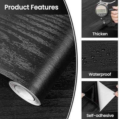 Abyssaly Black Wood Peel and Stick Paper 17.7In X 590 in Decorative Self-Adhesive Contact Paper Film for Furniture Easy to Clean Thickening Upgrade Increase Stomata and Reduces Bubble Generation