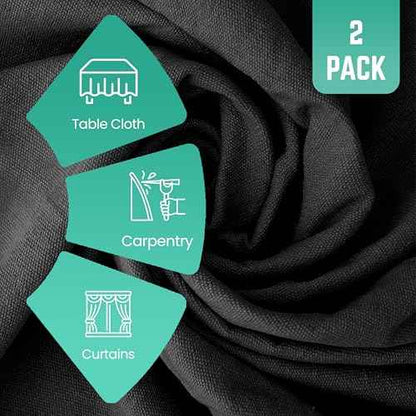 ZUPERIA Black Drop Cloth (9 x 12 Feet - Pack of 2) - Pure Canvas Drop Cloth for Painting, Curtains & Floor Protection Washable & Reusable Tightly Woven Paint Cover for Multipurpose use