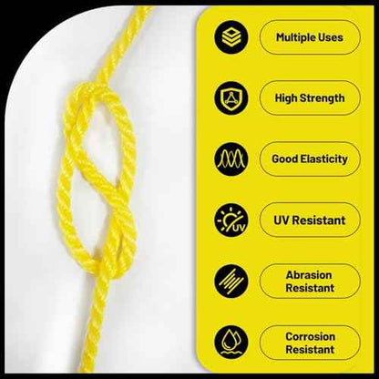 Polypropylene Rope 3/8 inch 500ft, All Purpose Yellow Rope, Floating Line, Camping, Flag Pole, Indoor & Outdoor, High Visibility, Lightweight