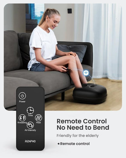 RENPHO Shiatsu Foot Massager Machine with Heat, Electric Heated Foot Massager with Remote for Plantar Fasciitis, Size Up to 11