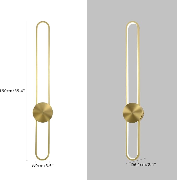 JAYMP Modern Wall Sconce Dimmable LED Wall Light Fixture, Hardwired Wall Lamp for Living Room, Dining Room, Bedroom, Hallway, Lobby, Entryway (Brushed Gold, H90cm/35.4inch)
