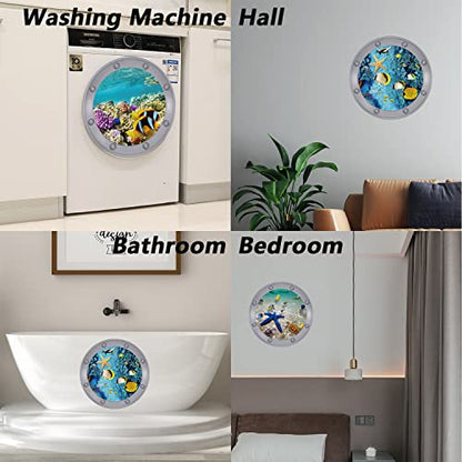 3PCS Ocean Animal Stickers-Wall Decor Wall Decals Peel and Stick, Fish, Ocean Turtle and Coral Patterns Room Decor 3D Stickers(12x12 inch)