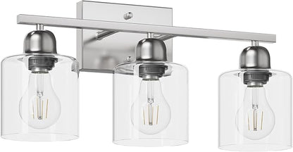 Modern Brushed Nickel 3 Light 19 inch Vanity Lights for Bathroom with Clear Glass, Bathroom Lighting Fixtures Over Mirror for Mirror Kitchen Living Room Hallway Cabinet Porch