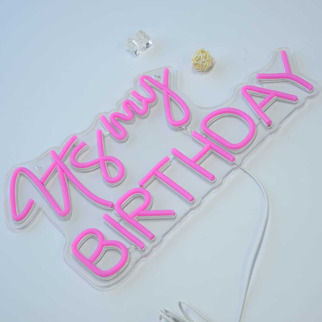 Planzo It's My Birthday Led Neon Light Sign Happy Birthday Party Wall Sign Decor Window Background Sign USB Bedroom Living Room Neon 5V Night Light Kids 15.8" X 9.1" Pink