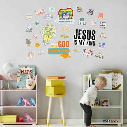 Jesus Christian Bible Wall Decals Glow in The Dark, Christ Faith Inspirational Motivational Room Decor, Positive Peel and Stick Wallpaper Kids Sticker