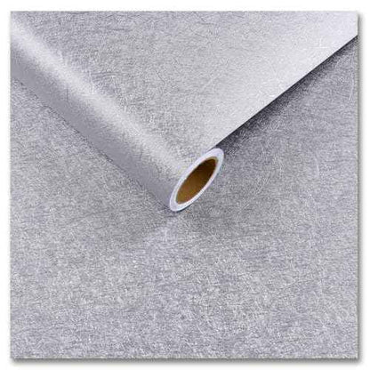 CRE8TIVE Metallic Silver Silk Wallpaper Peel and Stick Textured Embossed Silver Grey Contact Paper for Cabinets Drawers 12"x80" Self Adhesive Removable Wallpaper for Kitchen Appliances Bathroom Walls