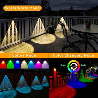 Solar Fence Lights Outdoor Waterproof, Solar Powered Fence Lights with Warm White & RGB Modes, Outdoor Wall Light Fixtures for Backyard, Patio, Deck Railing, Pool, Wall (WRGB 8 Pack)