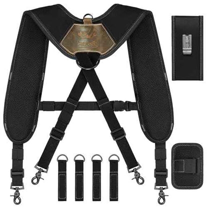 Tool Belt Suspenders, Tool Bag Suspenders, Work Belt Suspender with Magnetic Wristband and Loop Attachment, Padded Construction Suspender for Carpenter, Electrician, Framer, Black