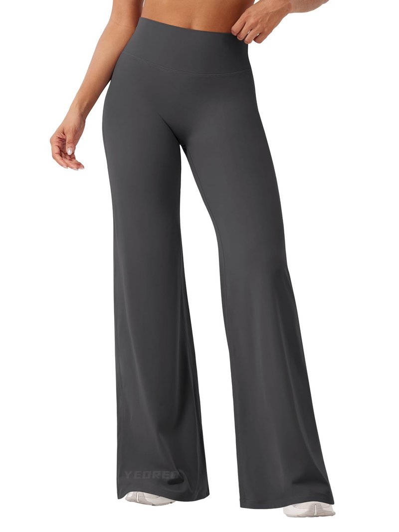 YEOREO Workout Leggings Womens No Front Seam Straight Leggings 33" High Waist Buttery Eddiy Gym Yoga Pants Dark Gray S