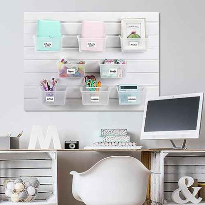 Mifoci 12 Pcs Storage Bins for PVC Slatwall Plastic Bin with Stickers Pens Slatwall Accessories for Organizing Hardware Craft Storage Tool Organizer Garage Craft Room Tool Shed(Clear)