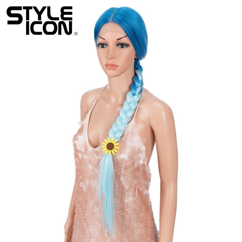 Style Icon 38" Super Long Straight Wigs 6" Deeper Middle Part Lace Lace Front Wigs Ombre Blue Color Synthetic Wig (38", GT BLUE/BLUE5)