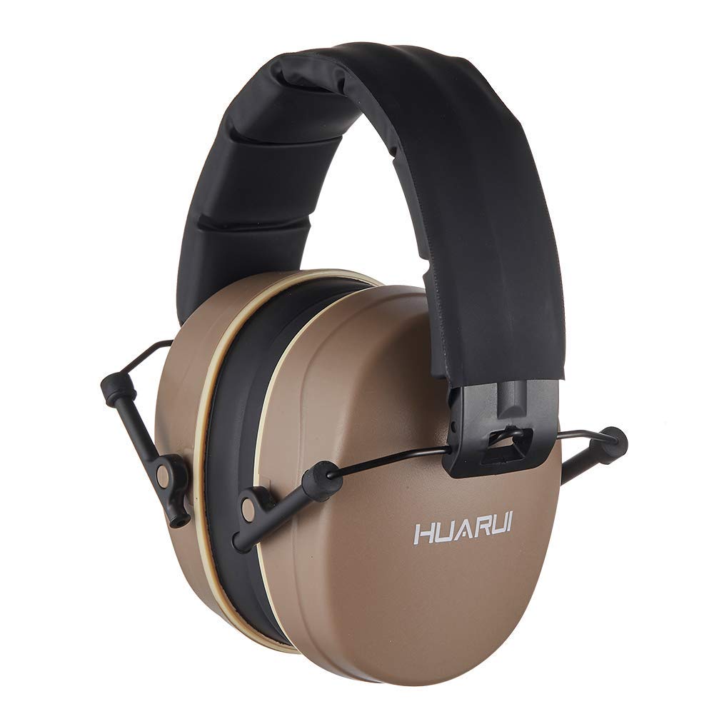 HUARUI Hearing Protection Ear Muffs SNR 29dB Noise Cancelling Headphones for Adults Kids Autism,Safety Earmuffs for Hunting,Shooting, Mowing, Construction (YBrown)