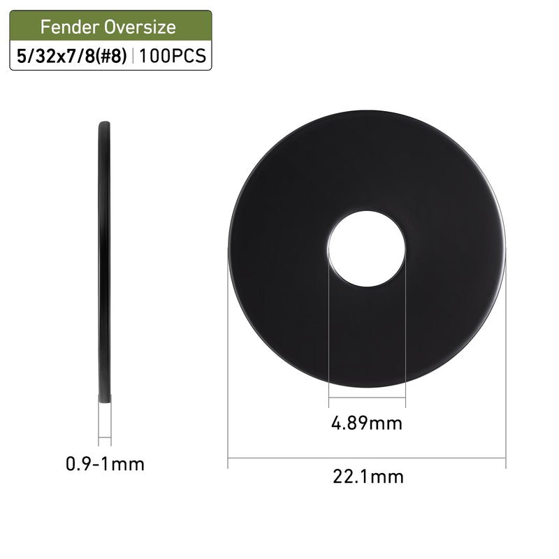 SVLING 100PCS 5/32" x7/8" Fender Washers, Black Oxide 304 Stainless Steel 18-8, 5/32" ID x 7/8" OD Hardware Flat Washers for Screws Bolts