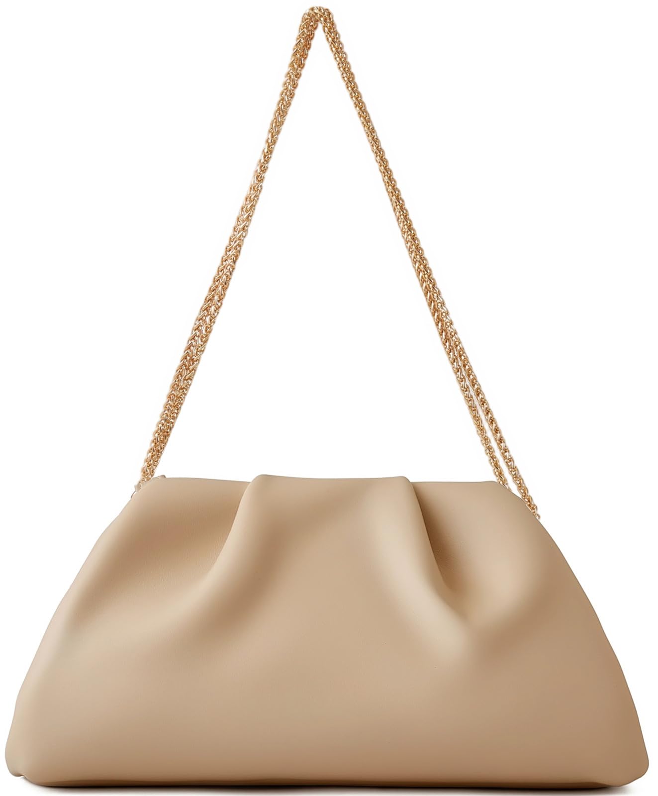 ChrisWish Women's Woven Evening Bag Ruched Dumpling Clutch Purse Detachable Chain Crossbody Bag（Apricot
