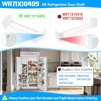 UPGRADED WR71X10409 Refrigerator Door Shelf Bin Compatible with GE Refrigerator Door Shelf PS651958 AP3185150 ZIS480 ZISB480 ZISS480 ZISW480 ZISP480 Series For GE Fridge Door Shelf Replacement