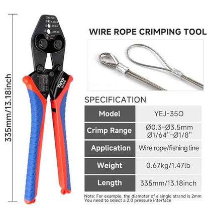 Wire Rope Crimping Tool with Ratchet, Ferrule Swaging Tool for Aluminum Sleeves, Loop Sleeves, Wire Rope Crimper for 1/64''-1/8''(0.3mm-3.5mm) Cables, Heavy-Duty Swaging Tool for Railing, Fishing