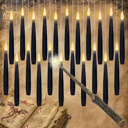 GenSwin 22pcs Flameless Floating Candle with Magic Wand Remote Timer, Battery Operated Hanging Window Candles Flickering, 6.1" LED Electric Candles for Christmas Halloween Decorations(Black)