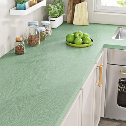 Livelynine Light Green Wood Contact Paper Peel and Stick Countertops Waterproof Desk Wallpaper Wood Grain Contact Paper for Cabinets Drawers Kitchen Cabinet Vinyl Wrap Counter top Covers 15.8x78.8