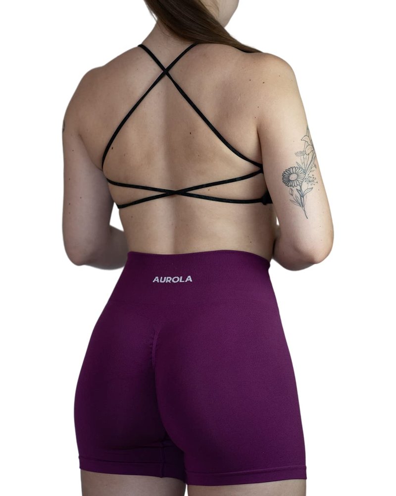 AUROLA Women Workout Sports Bras Backless Strappy Criss Cross Light Support Athletic Bra Gym Fitness Yoga Bra, Black, M