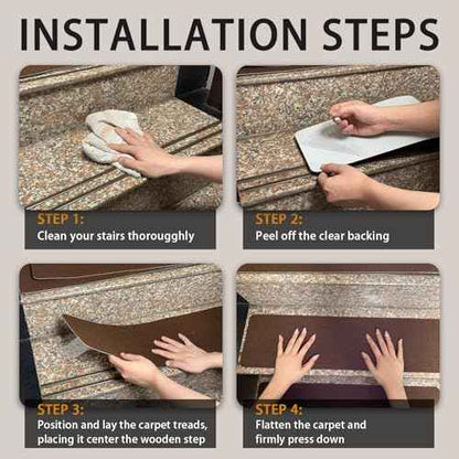 Nonslip Stair Treads Wooden Steps, 15 PCS 30" x 8" Safety Rug Slip Resistant Runner with Reusable Adhesive, Carpet Landing Mat for Family Elders Pets Soft Stair Mats Indoor (Black)