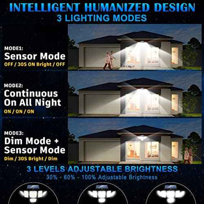 Solar Motion Sensor Flood Lights Outdoor - 496LEDs 3500LM 3 Lighting Modes 3 Levels Brightness, 6 Heads 360¡Æ Illumination, IP65 Solar Security Lights,for Porch Yard Patio Garage(2 Packs)