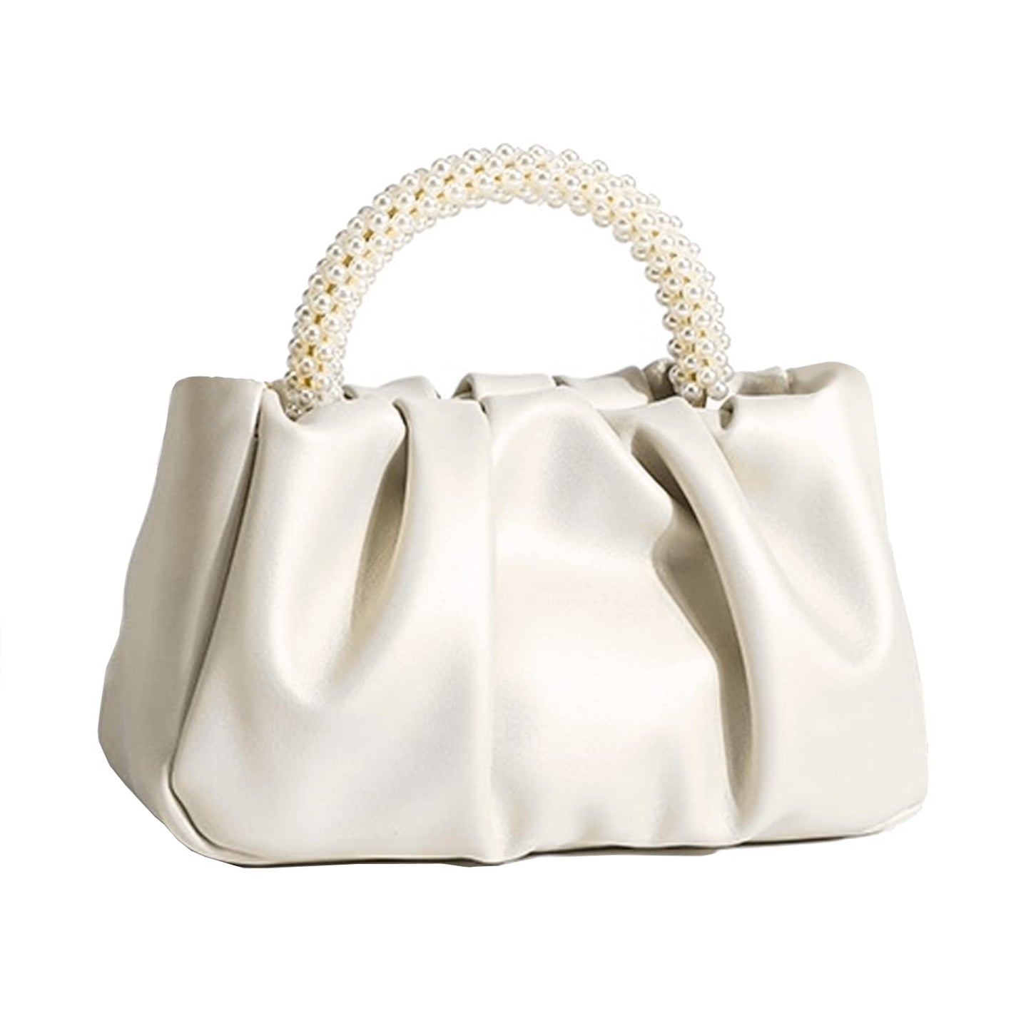 Beatfull Evening Purse Women Small Pearl Handbags Soft Leather Ruched Bag Wedding Bridal Clutch Party Prom Crossbody Purses White