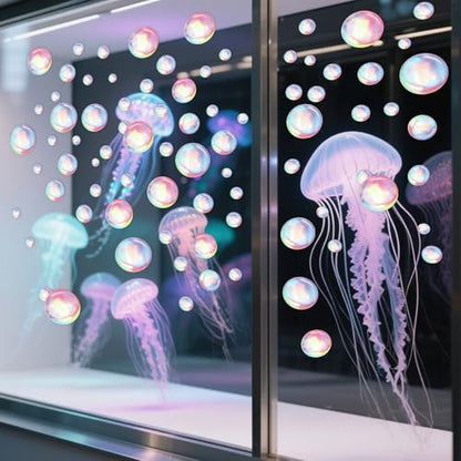 4 Sheets Bubble Wall Decals Under The Sea Birthday Party Decor Ocean Bathroom Sticker Colour Bubble Ocean Background for Laundry Room Bedroom Living Room Wall Mermaid Shower Theme Party